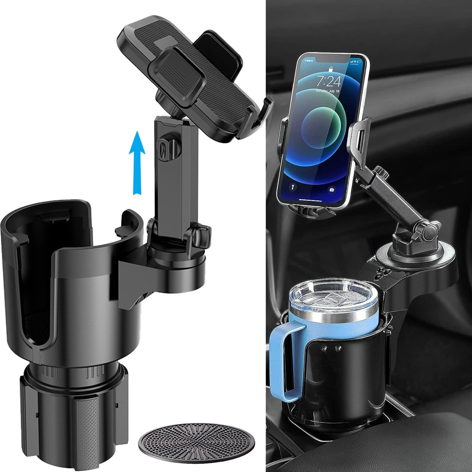 360° Universal Cup Holder Car Mount Cradle for Cell Phone Drink Organizer Holder