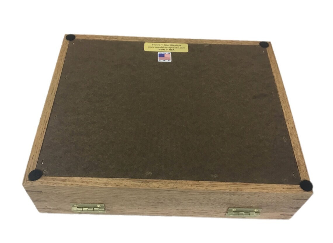 Gun Display Case Pistol Revolver Knife Oak Solid Wood USA Pin Medal Shadow Box
