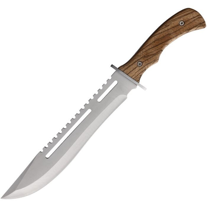 ElitEdge Hunting Fixed Knife 10.25" Sawback 440C Steel Blade Brown Wood Handle