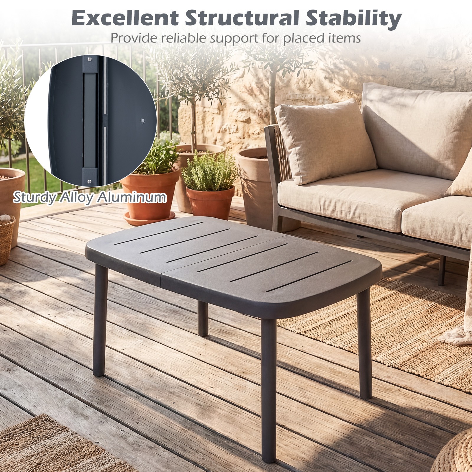 Outdoor Coffee Table, Rectangular Patio Storage Table with Aluminum Alloy Rods