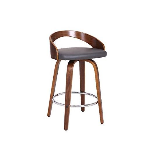 Sonia 26" Counter Height Swivel 26" Seat Height 1 Gray Faux Leather/Walnut