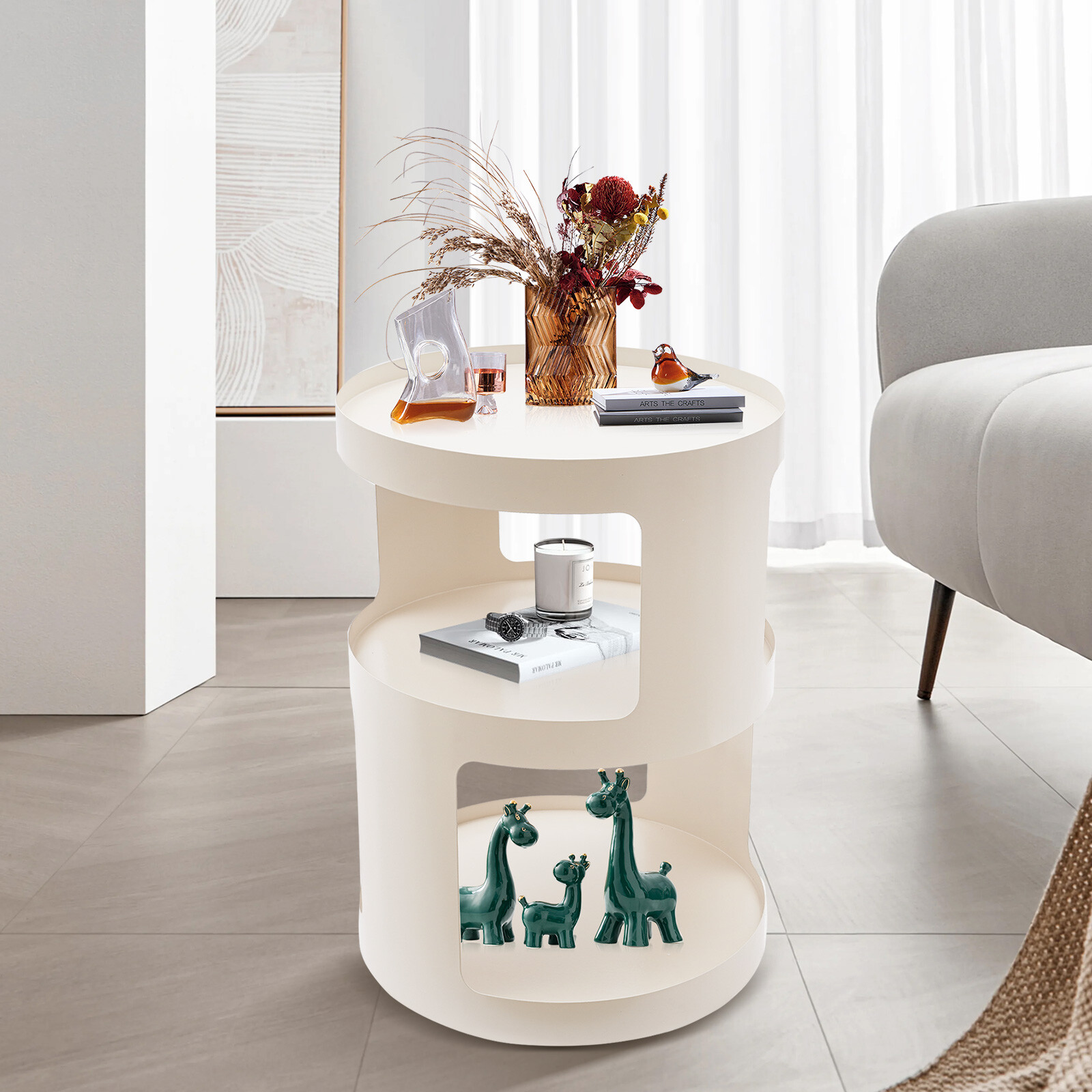 White Metal Side Table Modern Freestanding Nightstand Small Quality End Table