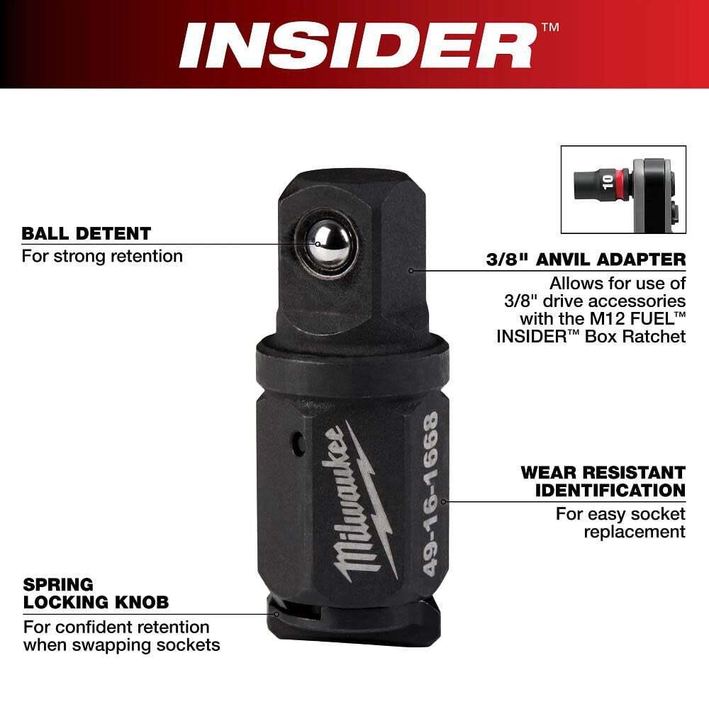 Milwaukee Insider Box Ratchet 3/8'' Anvil Adapter