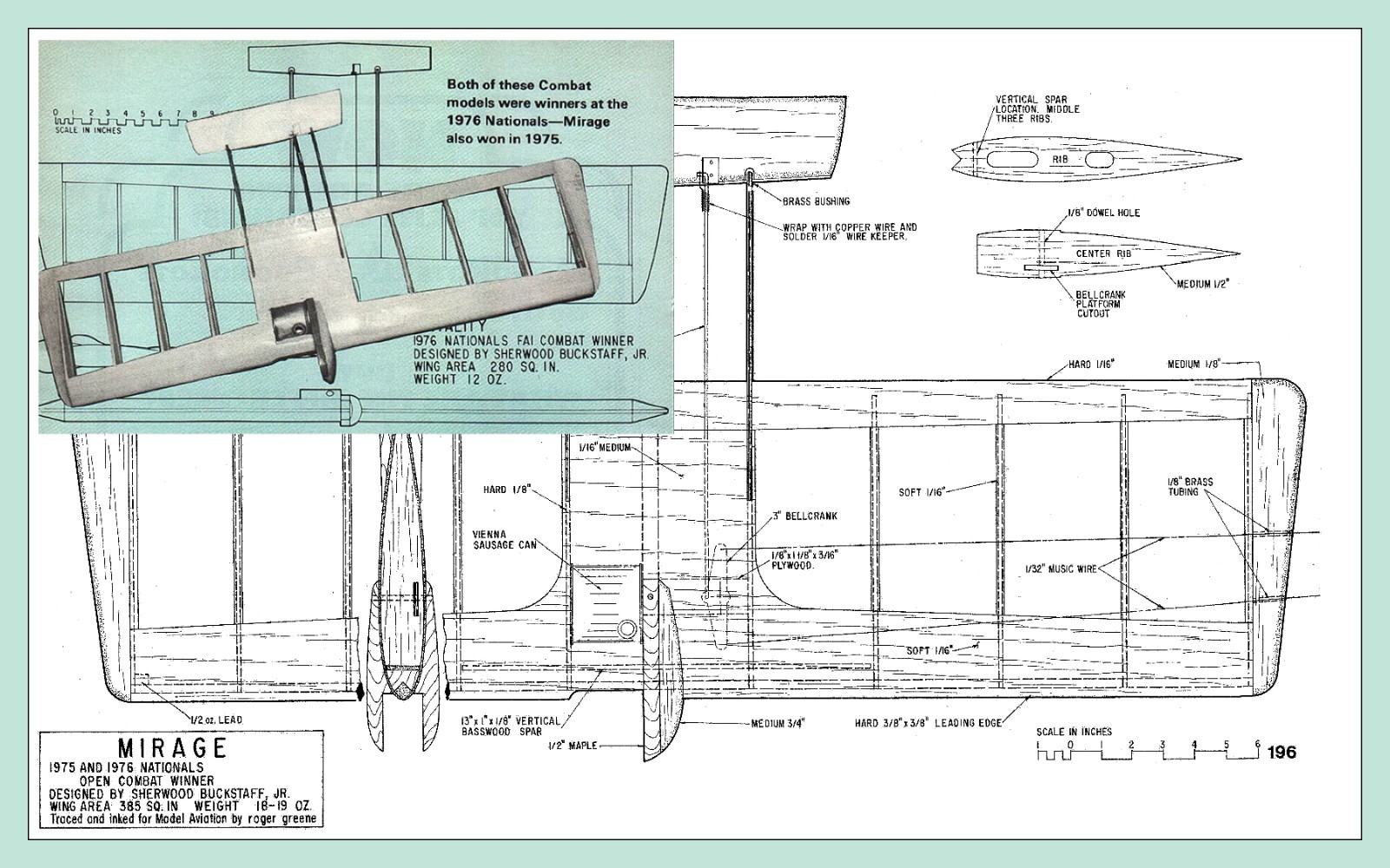 Model Airplane Plans (UC): Mirage 43" Combat for .36 by Sherwood Buckstaff NATS!