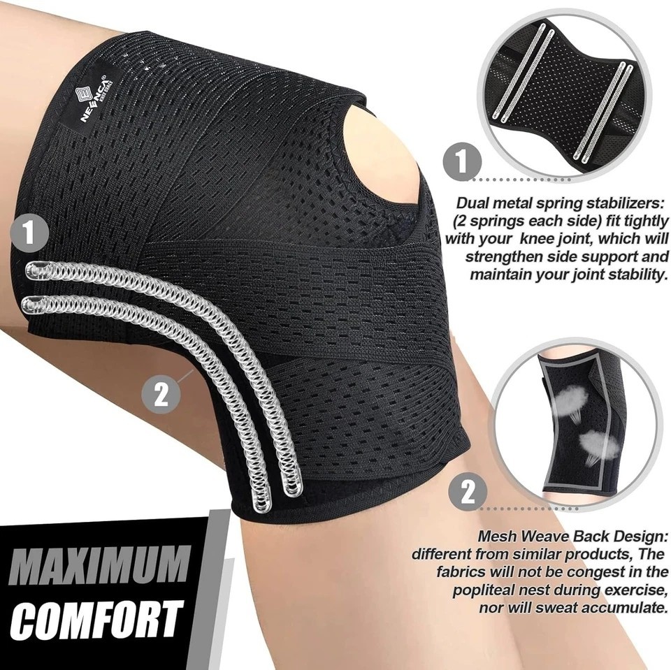 Black Knee Brace Compression Sleeve Joint Support Open Patella Stabilizer Wrap