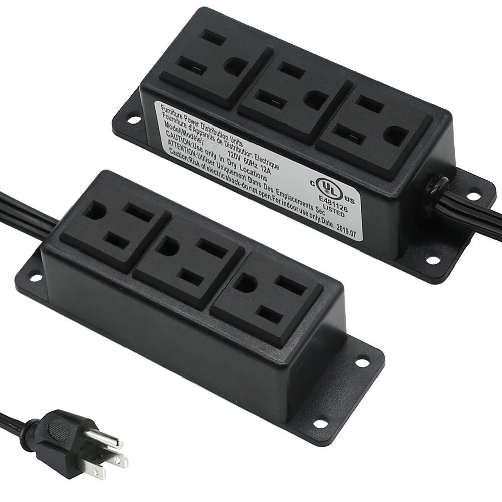 Surface Mounted Power Strip 3 AC Grounded Outlets Mountable Power Strip Socke.