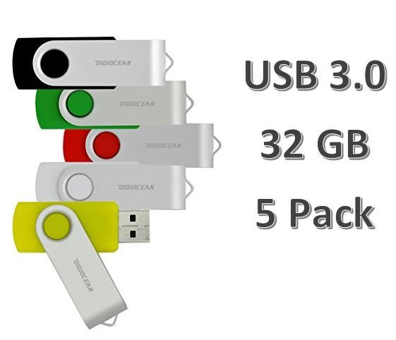 (5 Pack) Digiocean USB 3.0 Flash Drives 32GB Thumb Drive (Black, Purple, Multi)