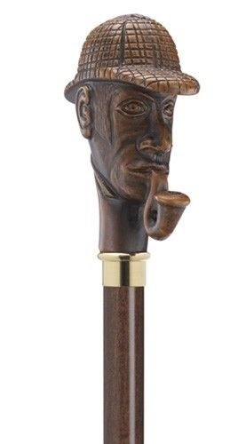 New Made in Italy Men's Sherlock Holmes Hardwood Brown Shaft Unique Walking Cane