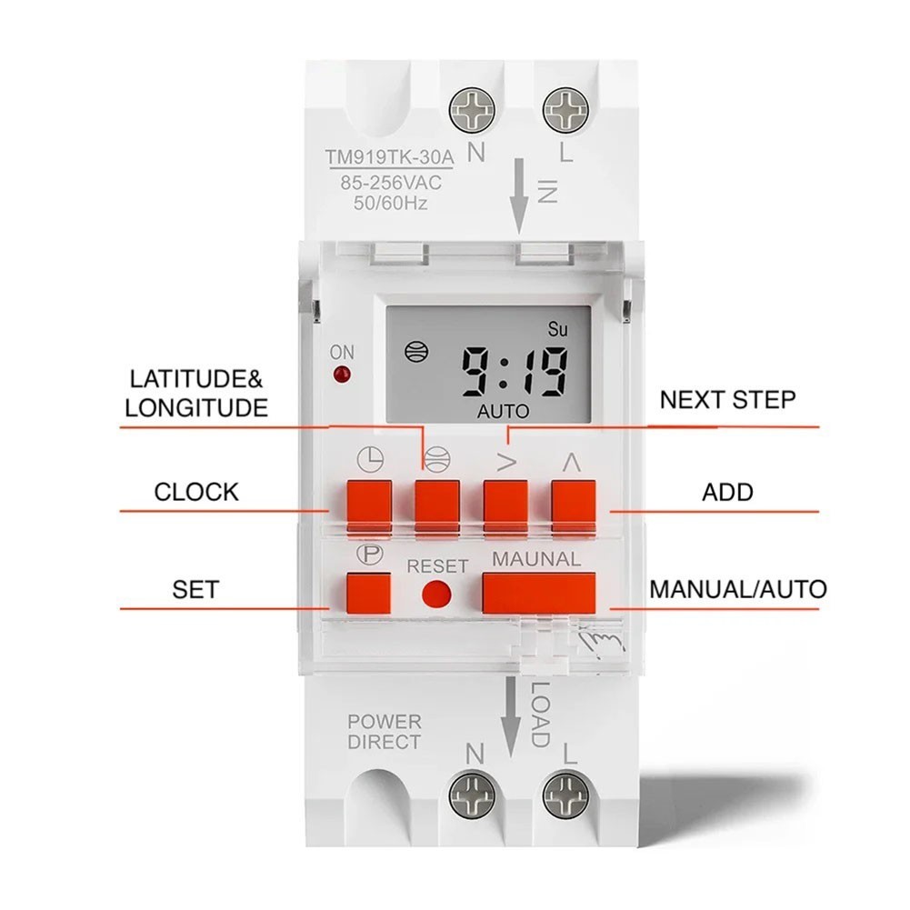 85265VAC Auto Sunrise Sunset Timer Switch 30A Supports Eight Program Settings