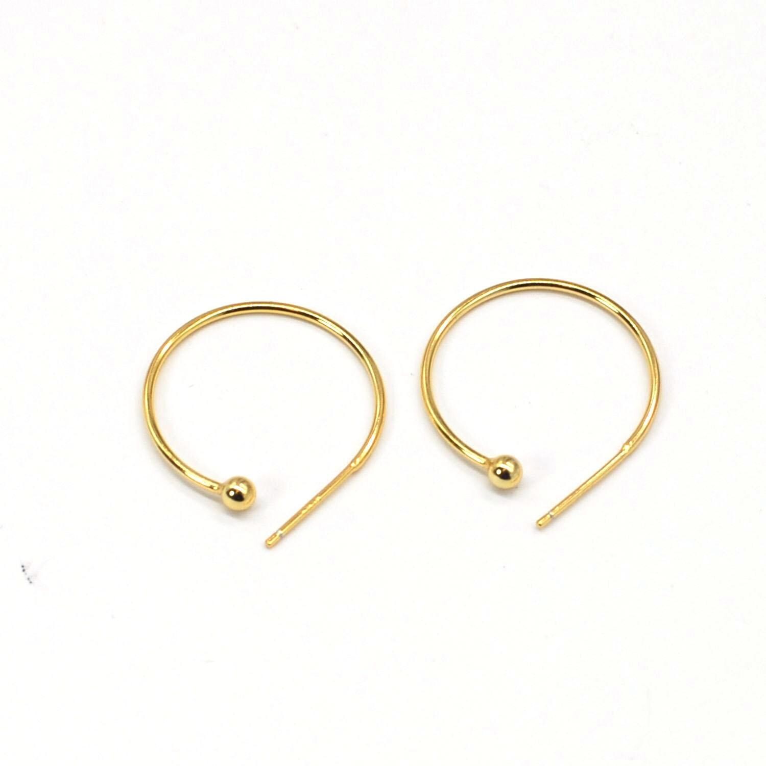 1Pair 18K Gold Plated Sterling Silver Stud Earrings, S925 Half Hoop Earrings YHY