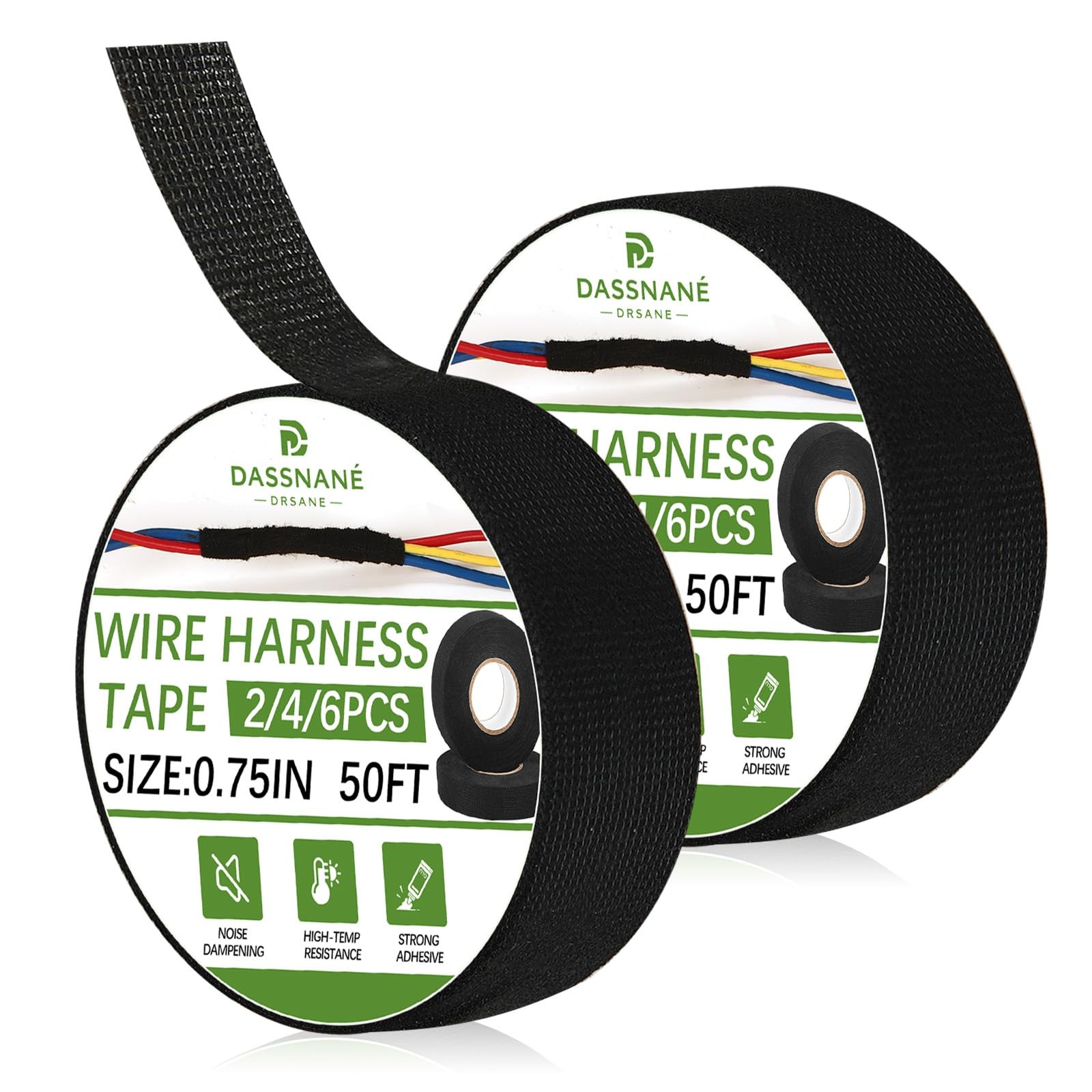 DASSNANE 2 Rolls Fabric Electrical Tape,3/4 Inch x 50FT Wire Loom Tape, High ...