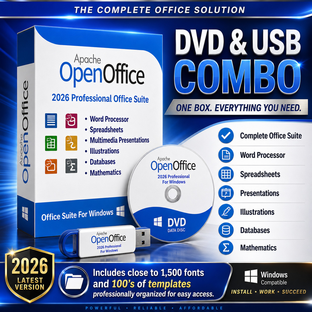 OpenOffice 2026 Professional Office Suite DVD USB Combo Physical Media