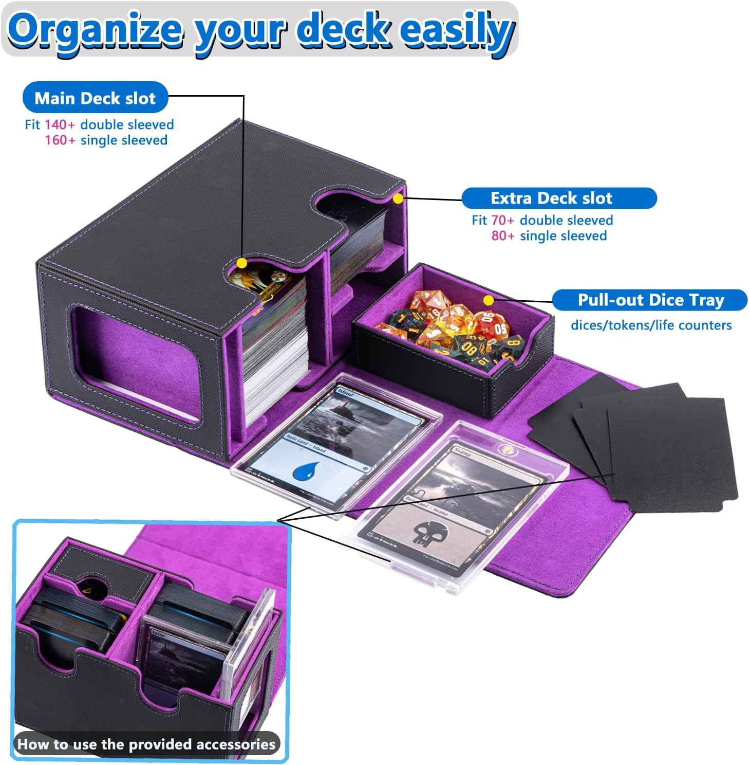 MTG Deck Box for Commander with Dice Tray,Designed for MTG Commander Card Deck B