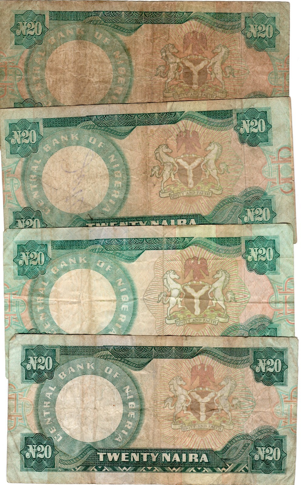 Banknote Nigeria 20 Naira P26, eight different varieties