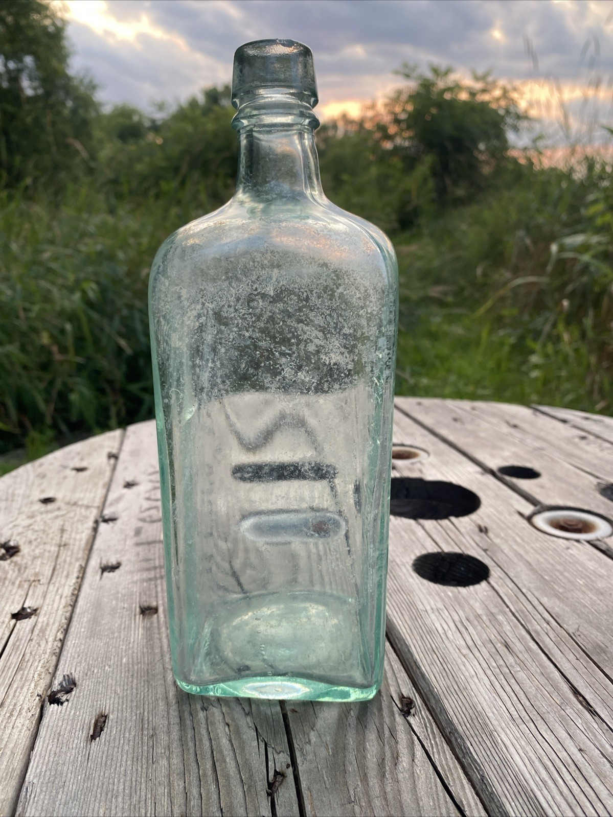 Antique EL-BART Dry Gin Bottle. Embossed, Cork Top