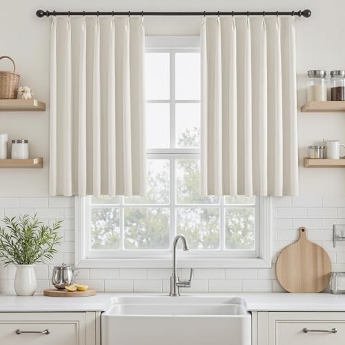 Linen Blackout Curtains 35 Inch Long for 40"W x 35"L (Pack of 2) #03 Ivory