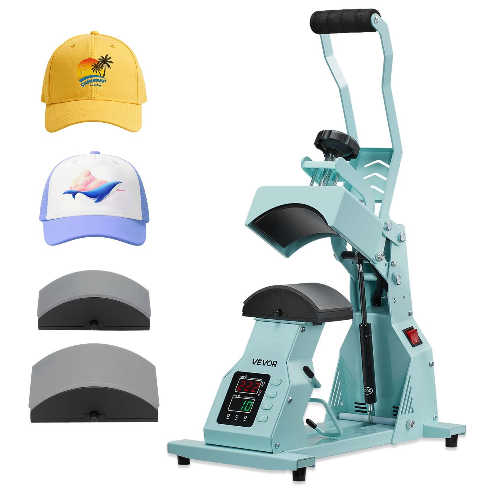 VEVOR Hat Heat Press Machine for Caps Hat Press with 2pcs Platens for HTV Green