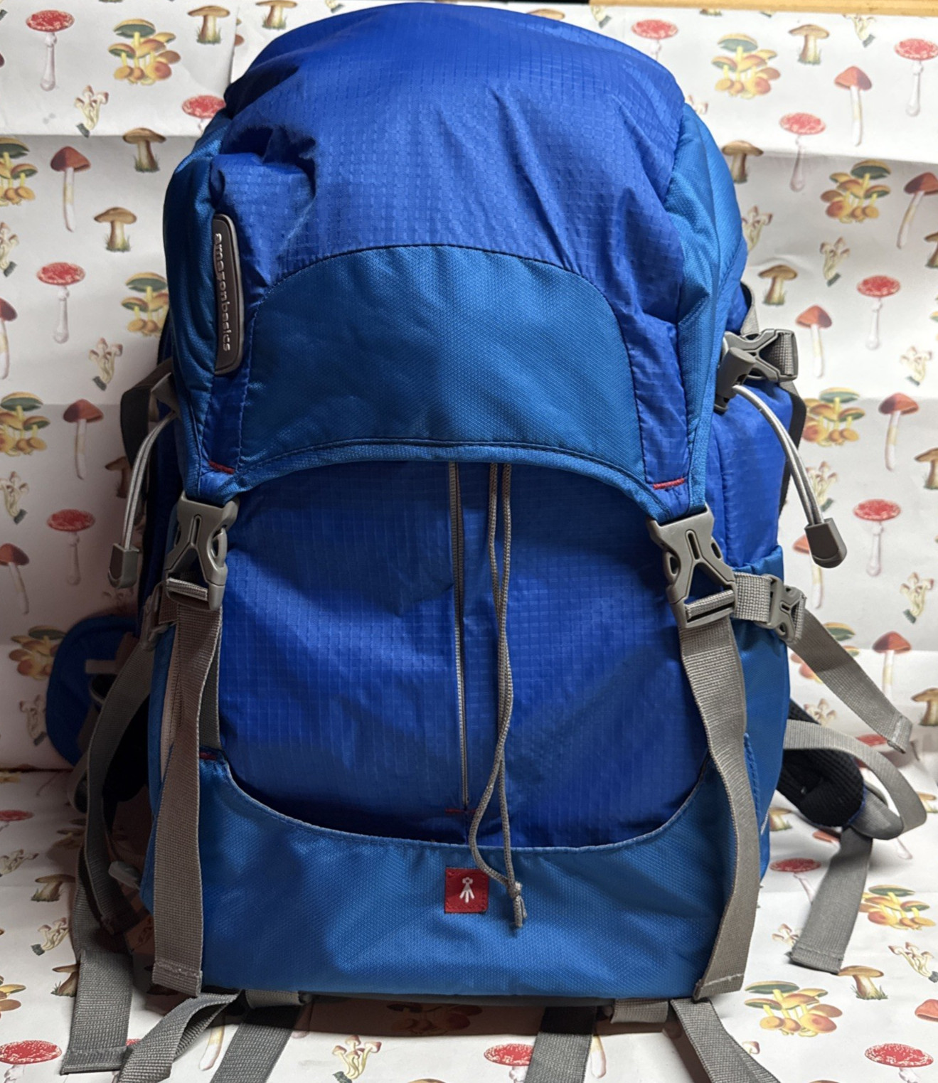 Amazon Basics blue backpack YKK zippers hiking laptop camera pack padded