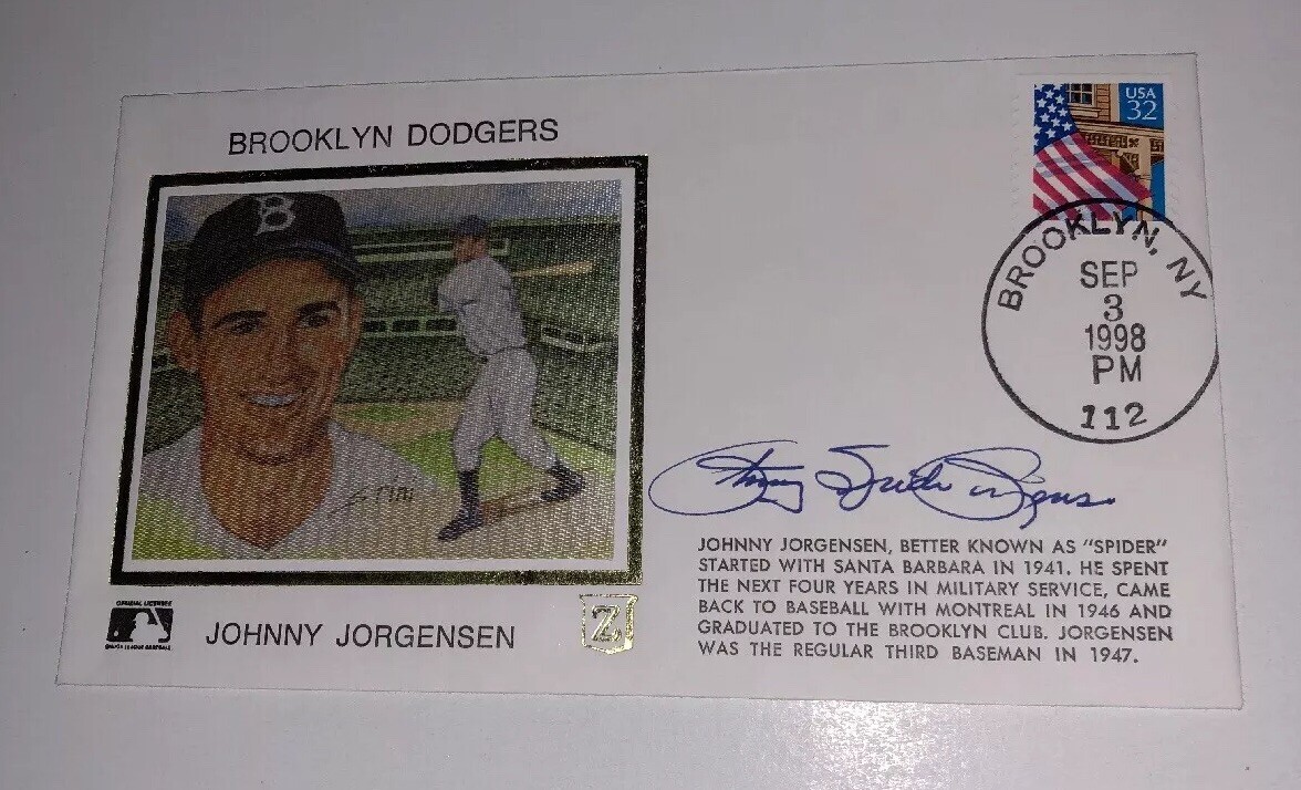 Johnny Spider Jorgensen Signed FDC First Day Cover Brooklyn Dodgers 1998 Dec2003
