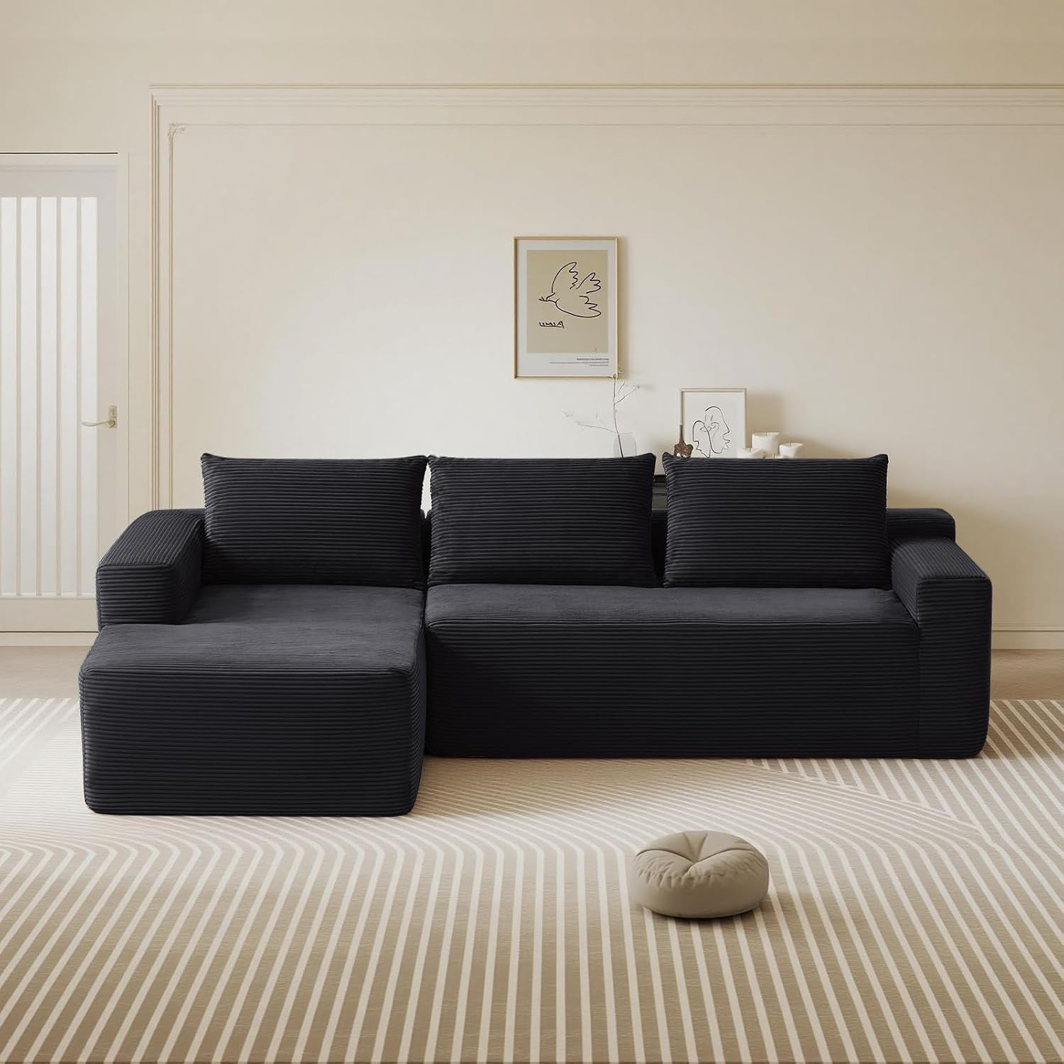 96.9 Inch Boneless L-Shaped Sectional Sofa, No Assembly Compressed Modular Couch