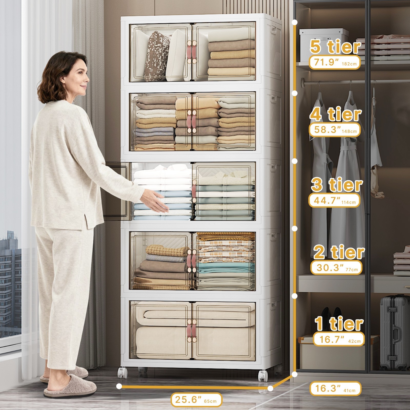 UAMFURI Extra Large Stackable Storage Bins with Lids & Wheels & Door, 640QT