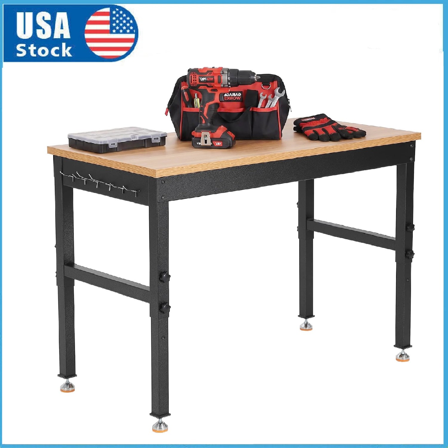 48" Adjustable Workbench 2200LBS Heavy Duty Work Table Garage with Power Outlets