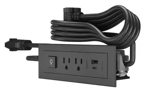 Legrand Radiant 15A Recessed Furniture Power Strip with A/C USB RDSZCBK
