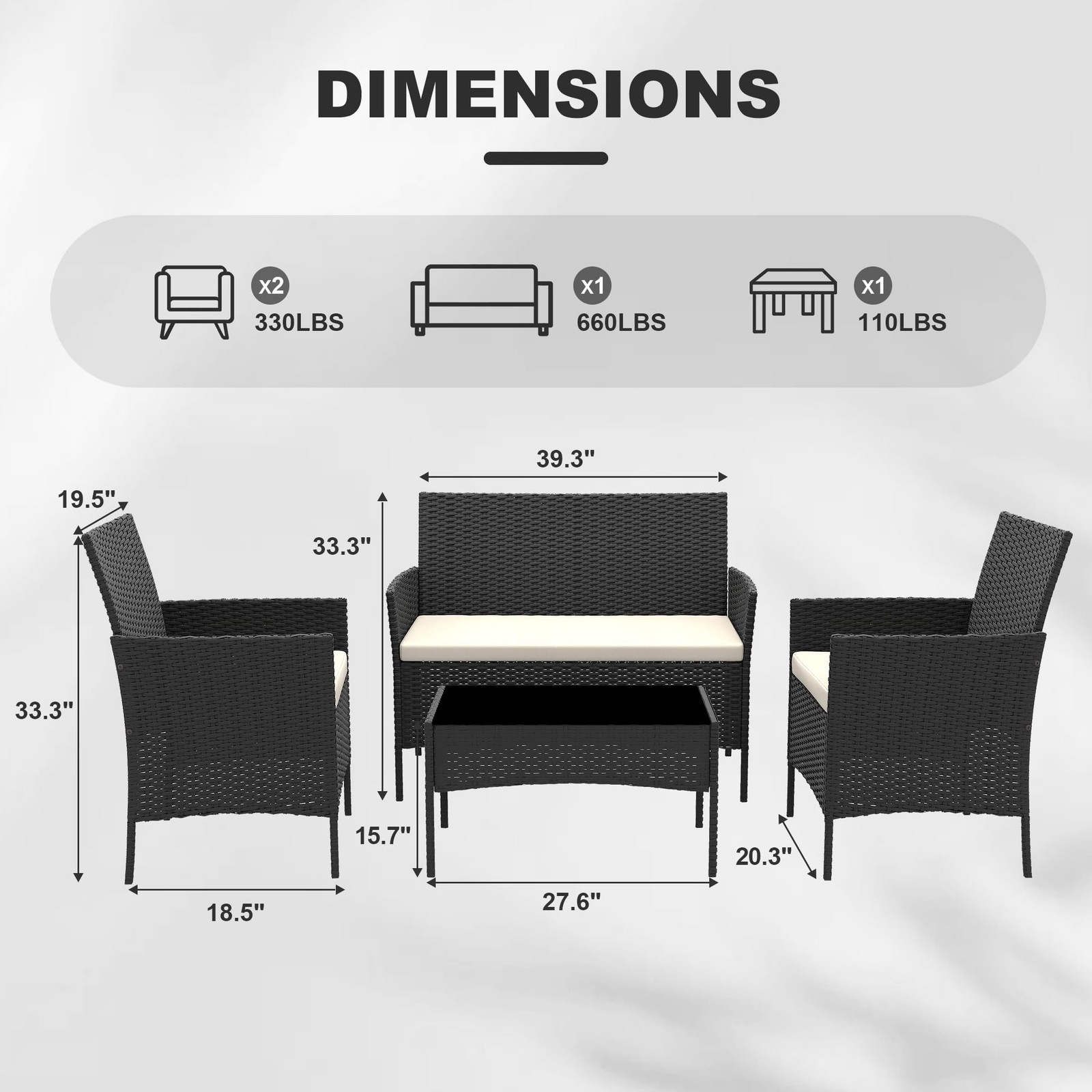 4-Piece Wicker Patio Conversation Set,Outdoor Furniture,Coffee Table for Garden