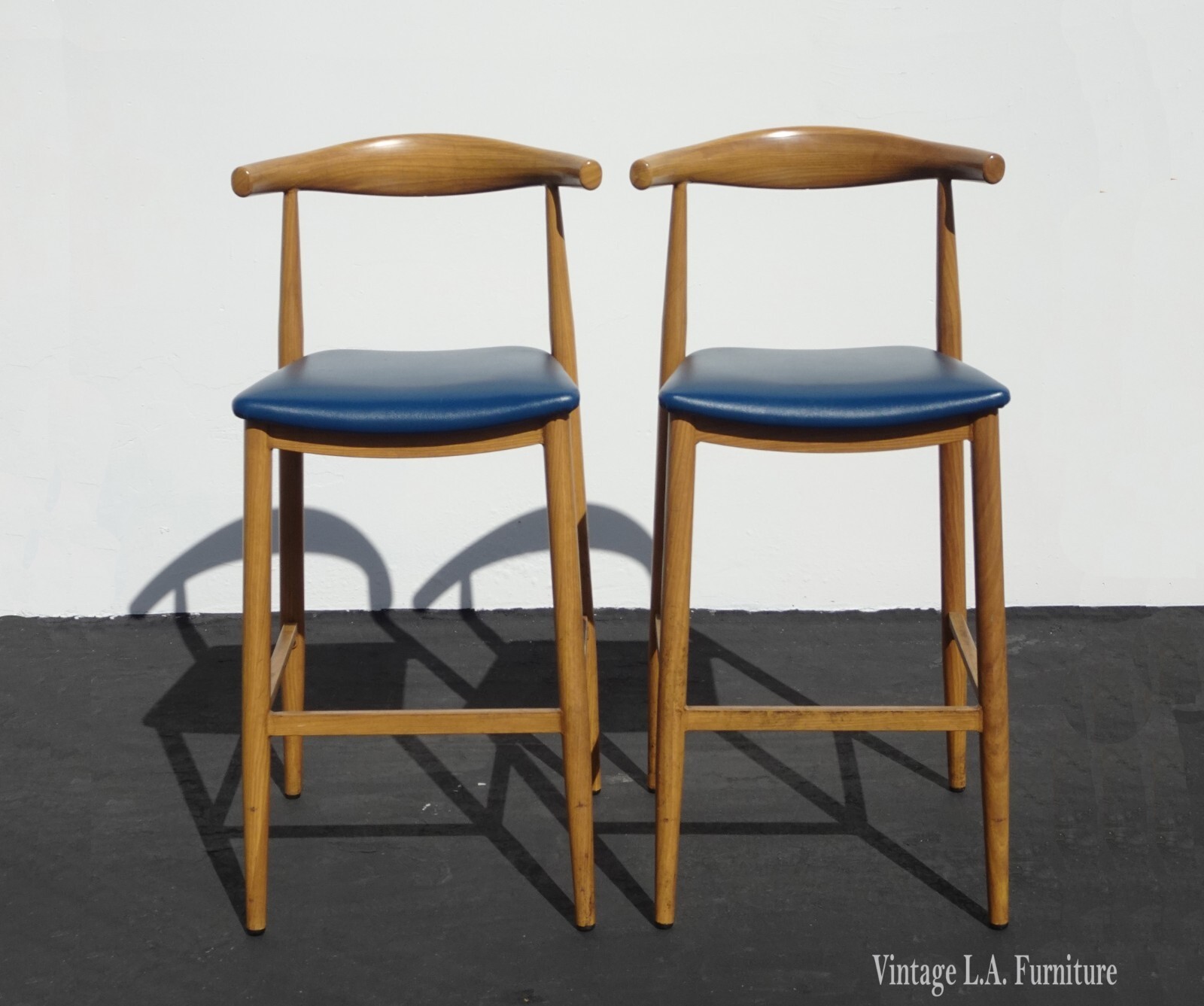 Pair of Vintage Mid Century Modern Metal Blue Barstools Bar Stools