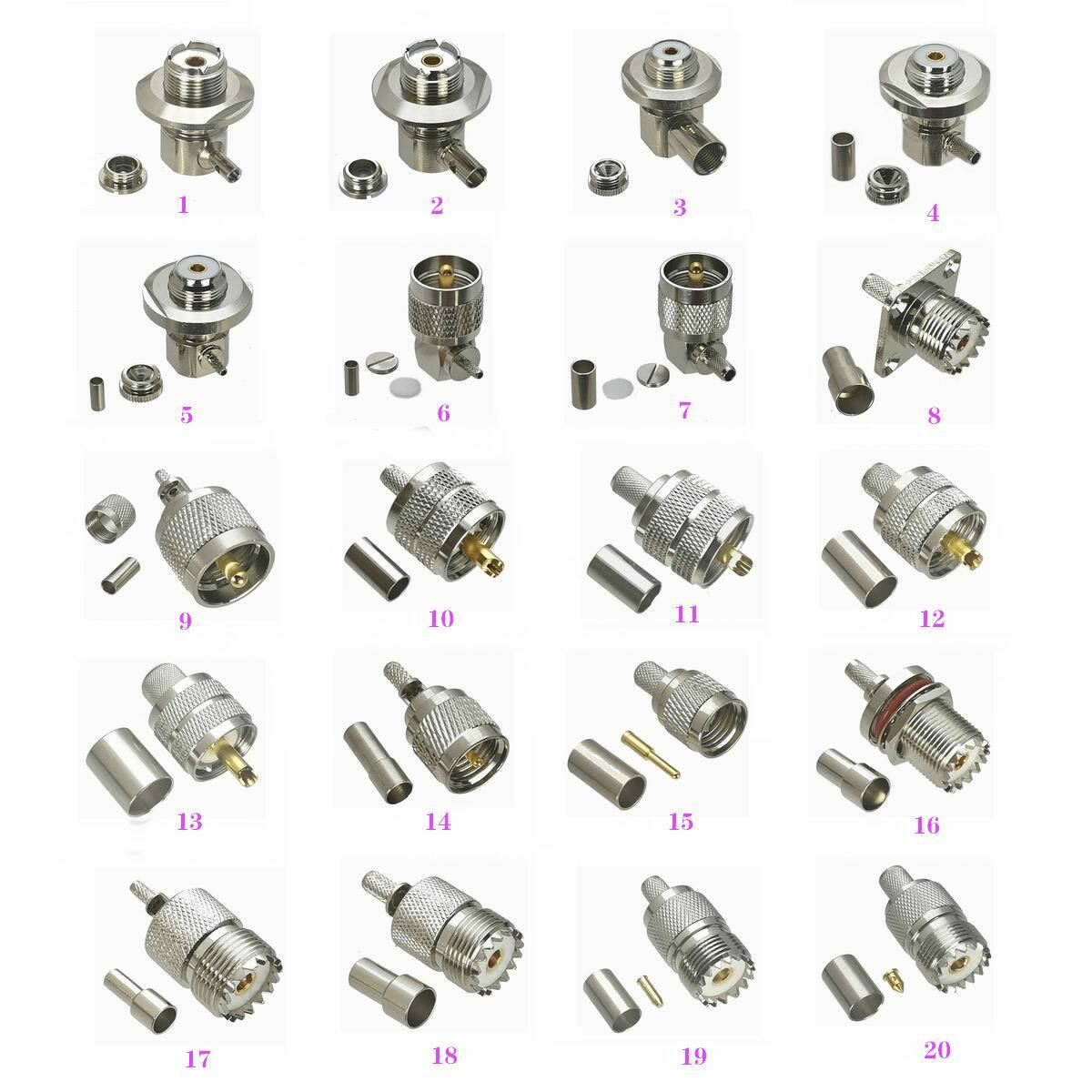 Connector UHF PL259 SO239 MiniUHF Crimp RG316 RG174/ RG58 RG142/RG8X/RG5 RG6/RG8