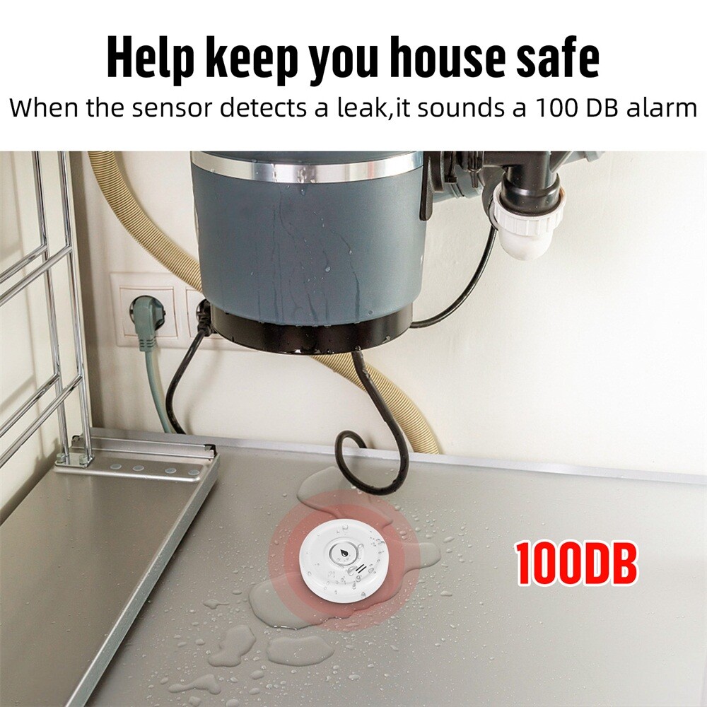 2 Pack 100dB Smart WiFi Water Leak Detector App Alert Kitchen Basement Sensor