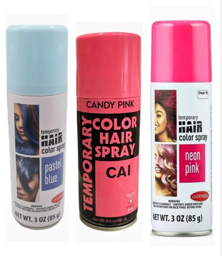 CAI Beauty NYC Goodmark Temp Color Hair Spray CANDY NEON PINK PASTEL BLUE Lot x3