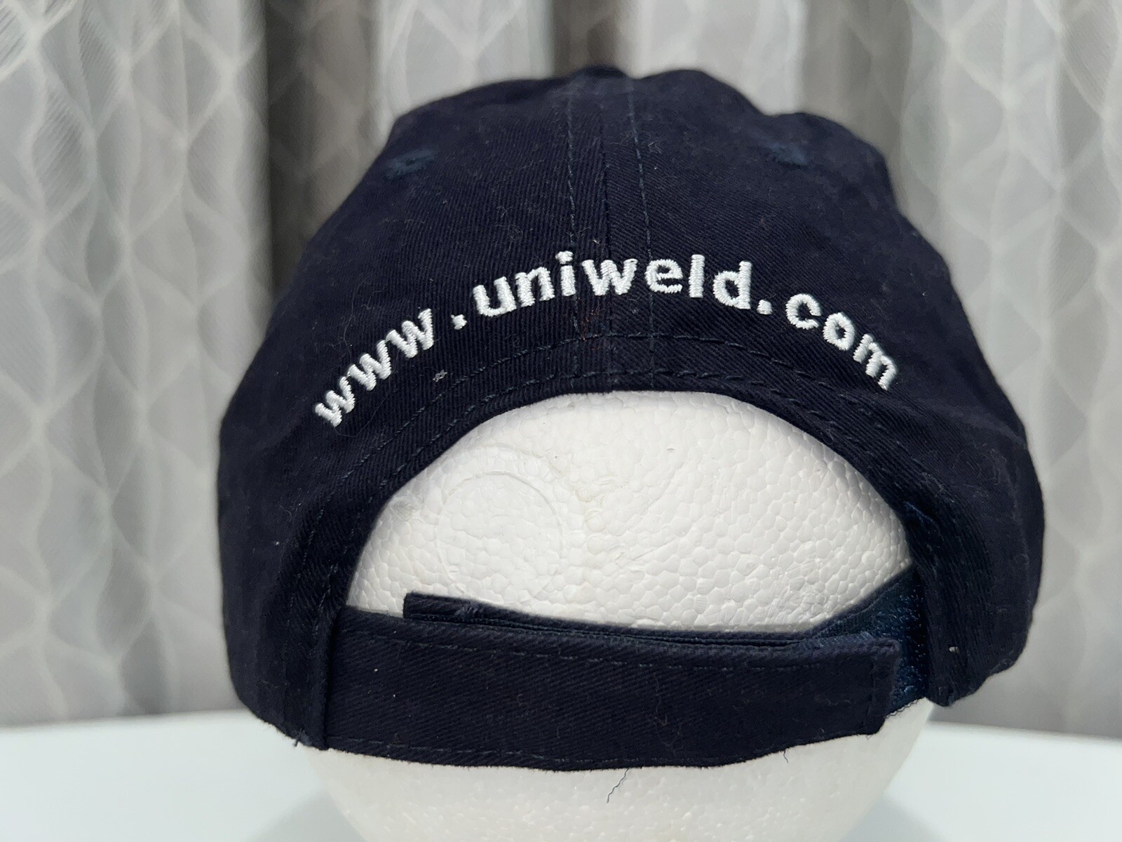 Uniweld logo patch on Navy blue hat cap Quality tools Hook Loop EUC