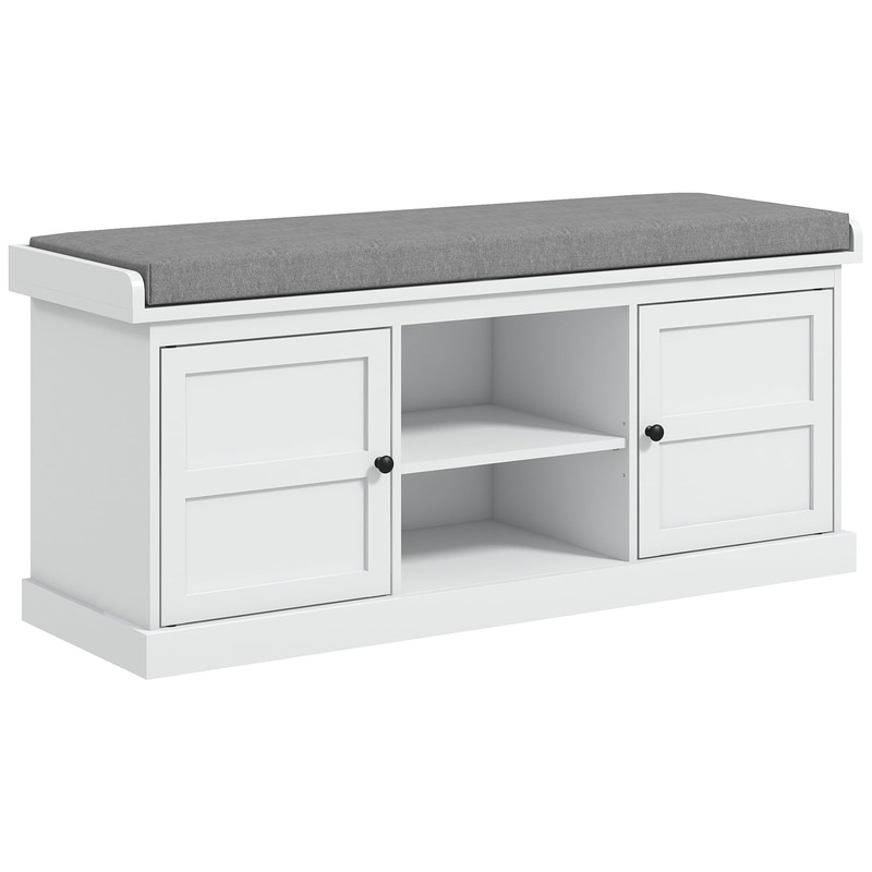 Homcom Shoe Bench Cushion Storage Bench For Entryway Padded Seat 2 Cabinets And