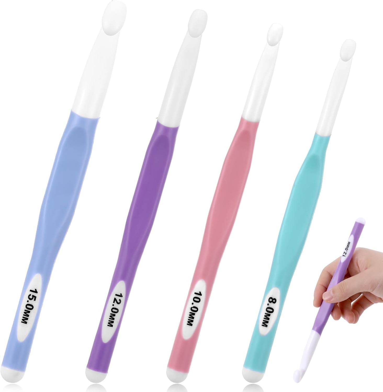 Large Sizes Crochet Hooks, 4 Pcs Long Crochet Needles Set, 8Mm 10Mm 12Mm 15Mm Ru