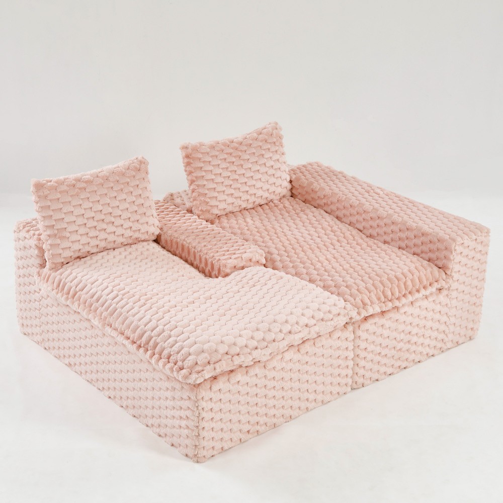 Pink Turtle Velvet Convertible Sofa w/ Chaise Lounge, L-Shape or Straight