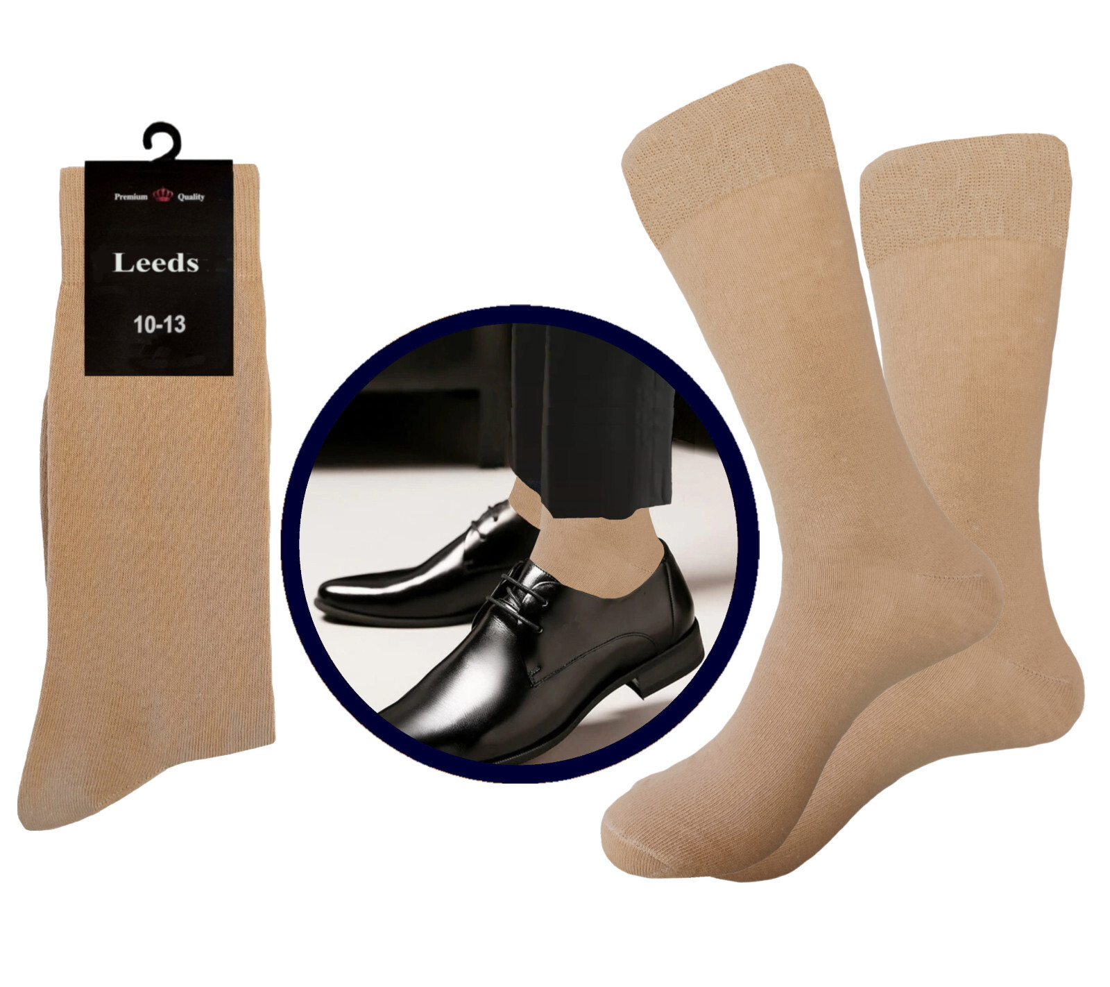 12 Pair Dress Socks Solid Colors NATURAL COTTON Formal Socks 10-13