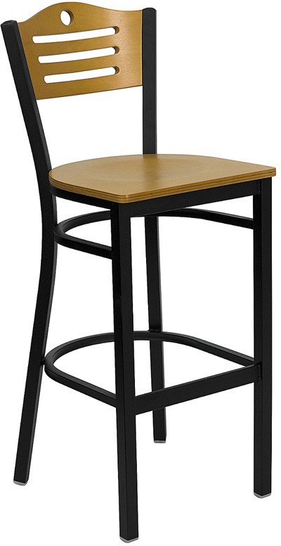 Slat Back Metal Restaurant Barstool with Natural Wood Back & Seat