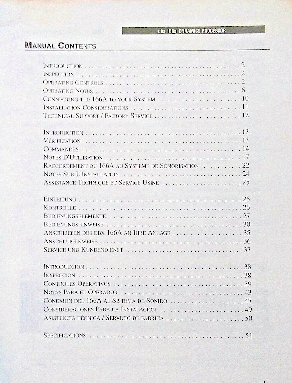 dbx Model 166A Dynamics Processor Rack Unit Original Owner's Manual Book.