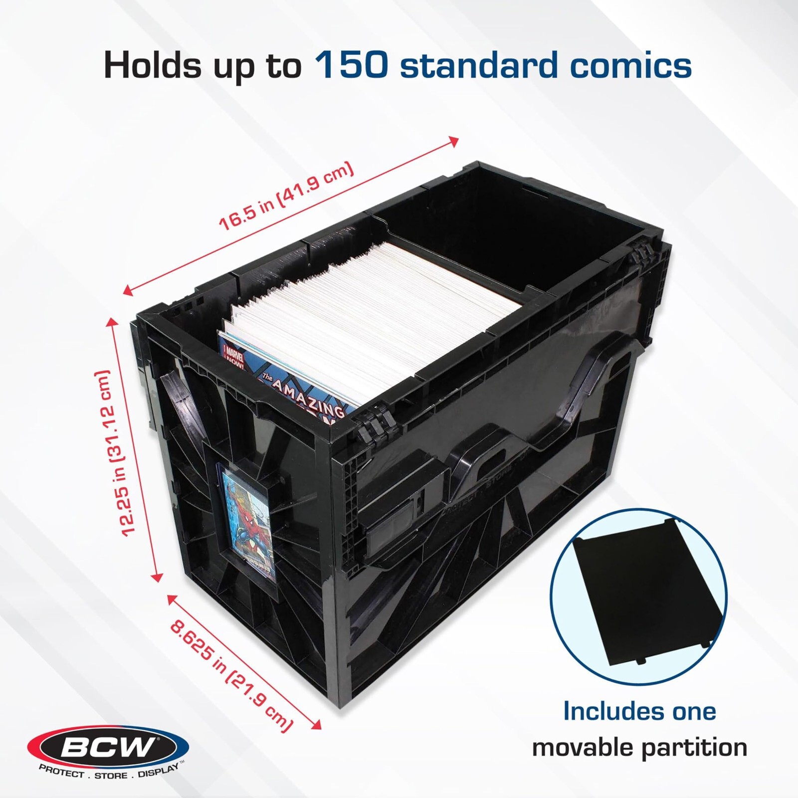 BLACK SHORT COMIC BOOK BIN Plastic Storage Box One Partition Comics Protector