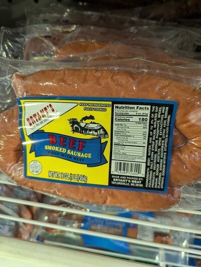 Bryant's Beef Smoked Sausage 16 Oz (4 Pack)