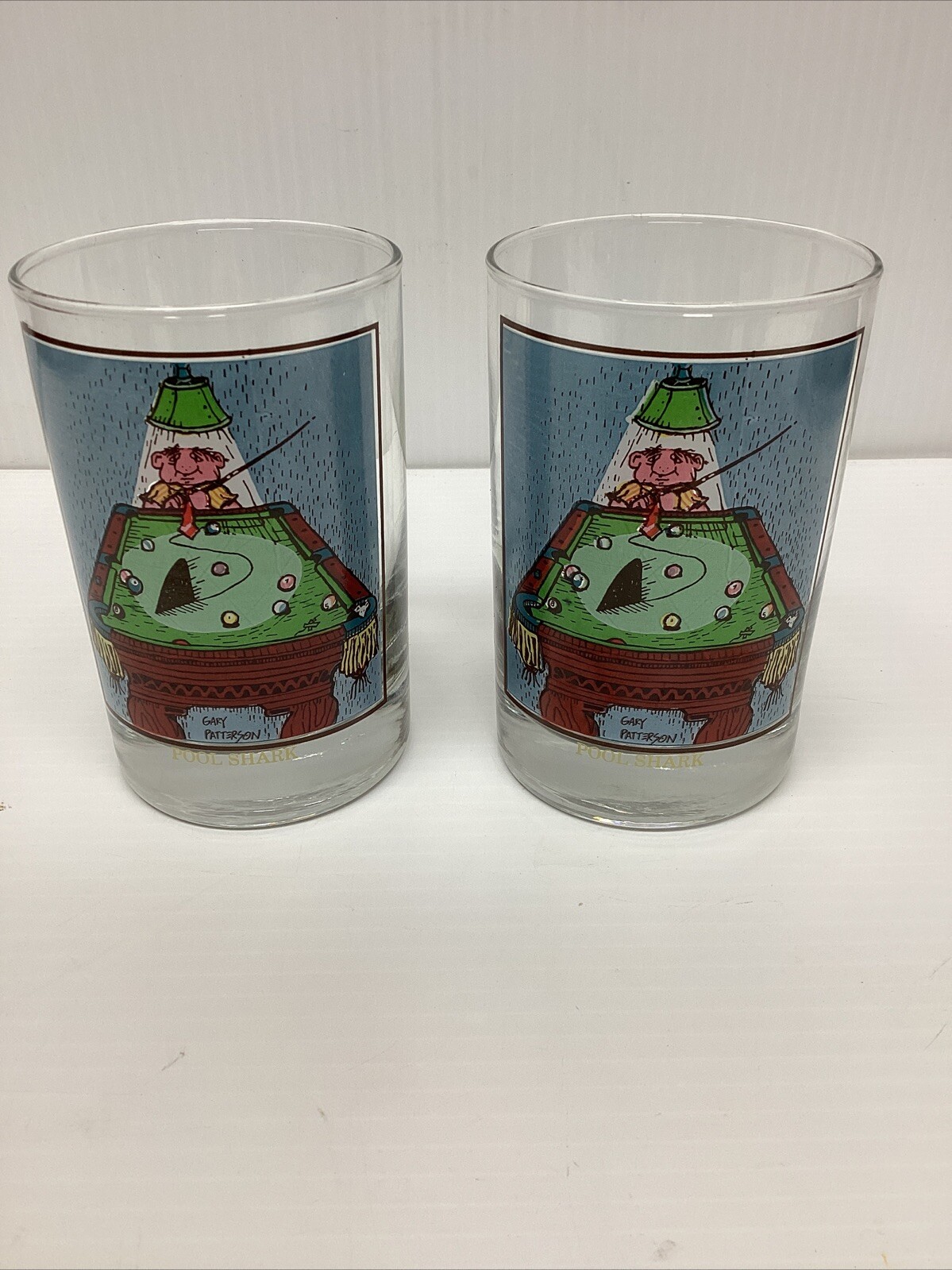 Pair of Vintage Arby's 1982 Thought Factory Glasses~Pool Shark~By Gary Patterson