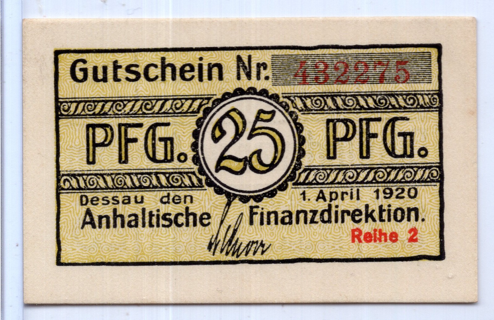 1920 Germany Anhaltische Finanzdirektion Notgeld 25 Pfennig Note (NG643)