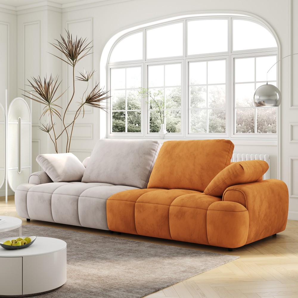 Modern 2-Seat Sofa Gray Yellow Suede Velvet Sofa Upholstered Free Shipping