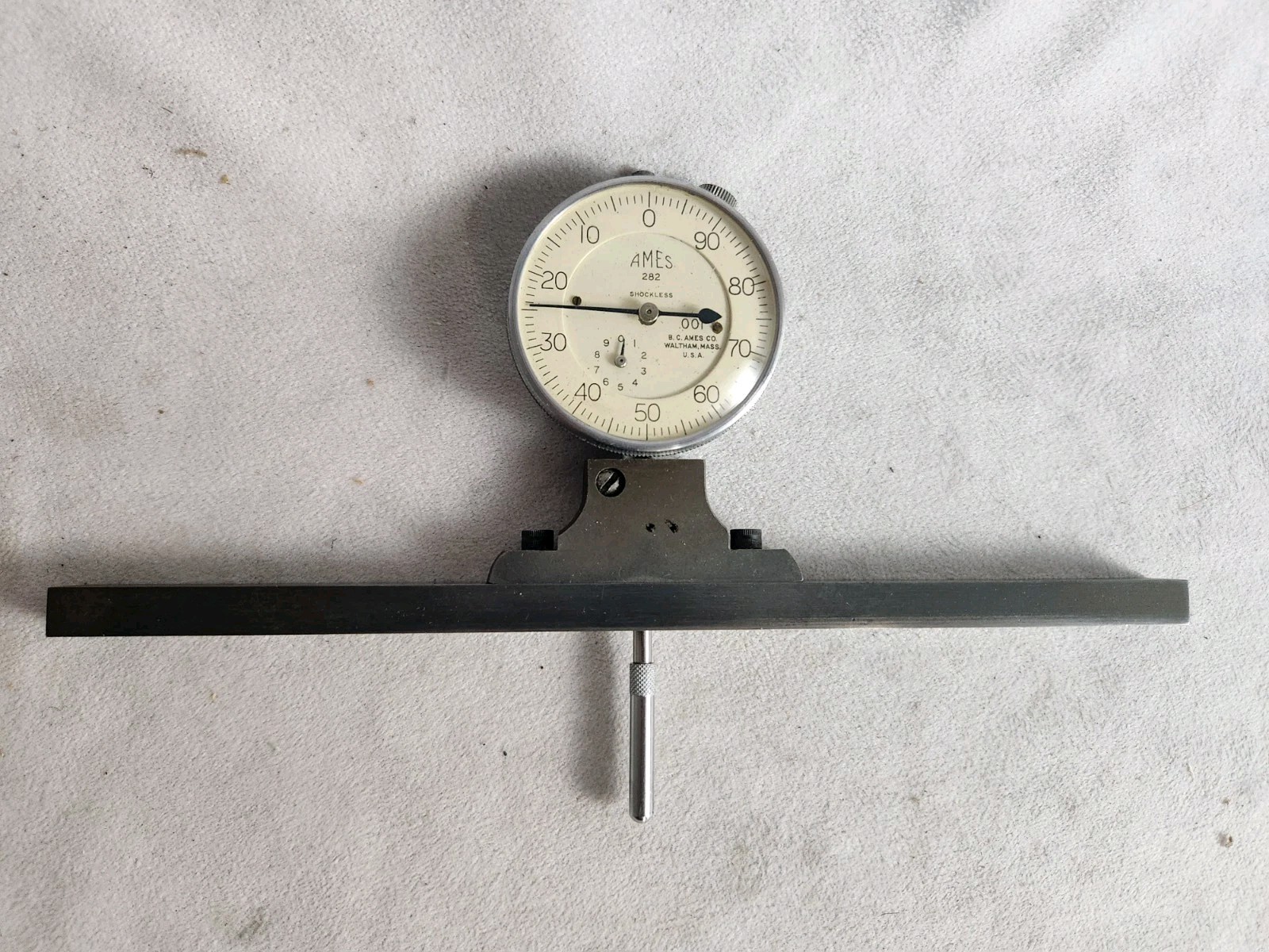 Ames 9" Base Dial Depth Gauge .001" w/ Case
