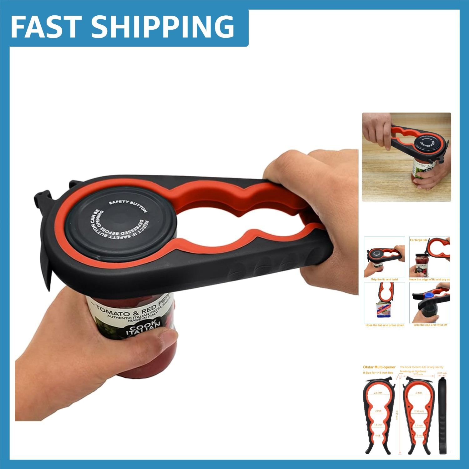 Durable Black and Red Jar Opener - Ideal for Seniors and Low Strength Users