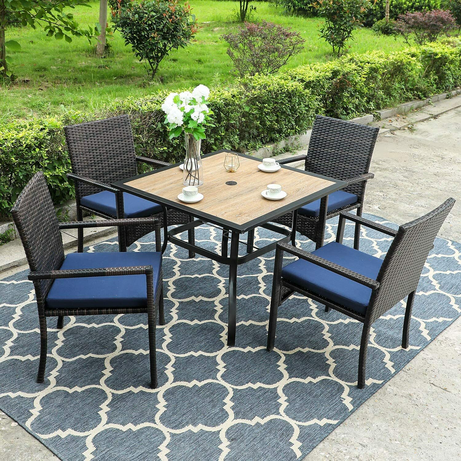 5Pcs Patio Furniture Set Outdoor Furniture Dining Table Rattan Wicker Chairs Set