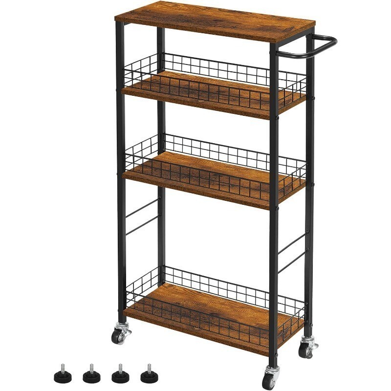 Slim Storage Cart 4 Tier Kitchen Rolling Cart Wheels Mobile Narrow Utility Cart