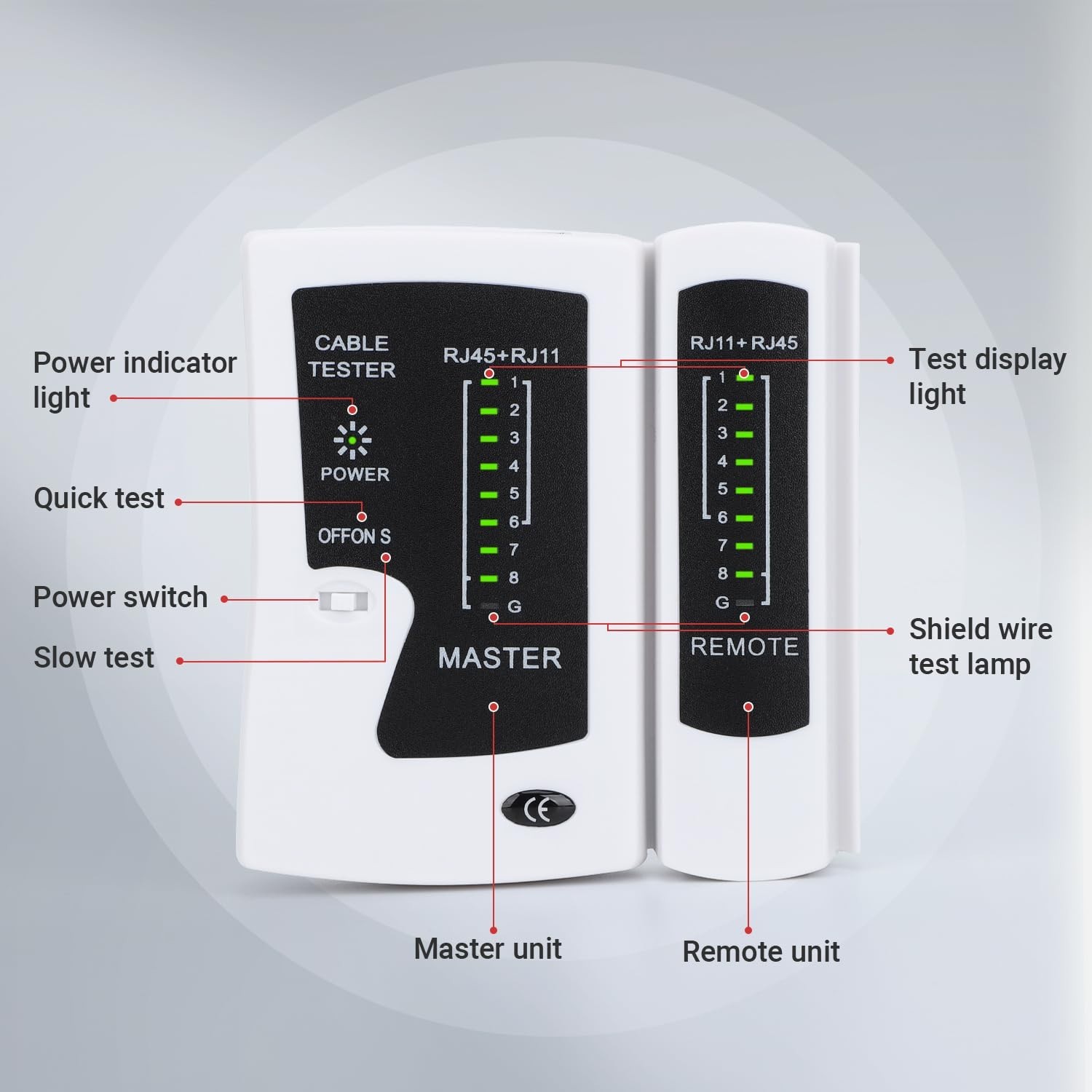 RJ45 Ethernet Cable Tester - Automatic, Remote Testing for Cat5 to Cat7 & RJ11