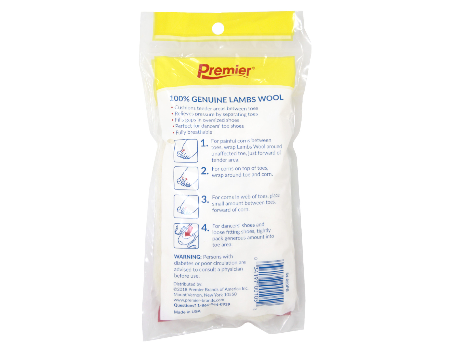 Premier Lambs Wool Relieves Discomfort from Corns & between toes 3/8 oz 3 Pack